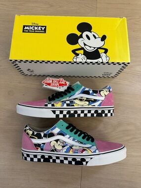 Vans Old Skool Mickey Multi-Color Sneakers — Pink Teal Yellow Black